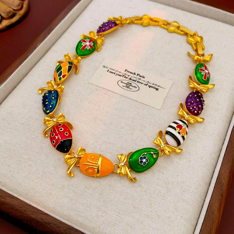 Pre-owned Vintage Retro Diamond-Encrusted Round Necklace & Clavicle Chain Set