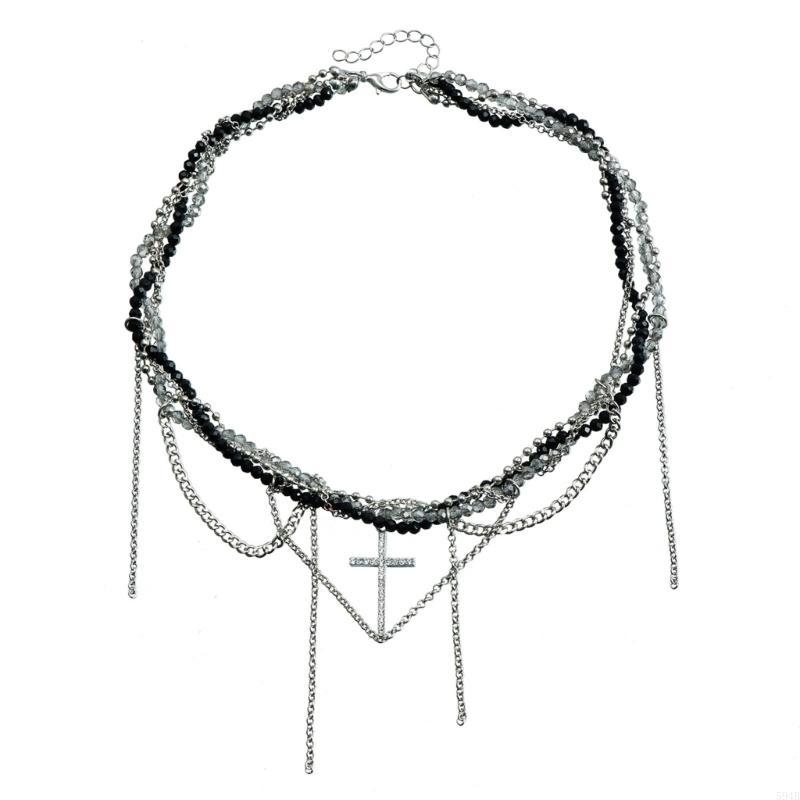 Collier Élégant à Chaîne Serpent Décoration Avec Pendentif Croix en Strass Tendance Portable pour les Occasions Branchées