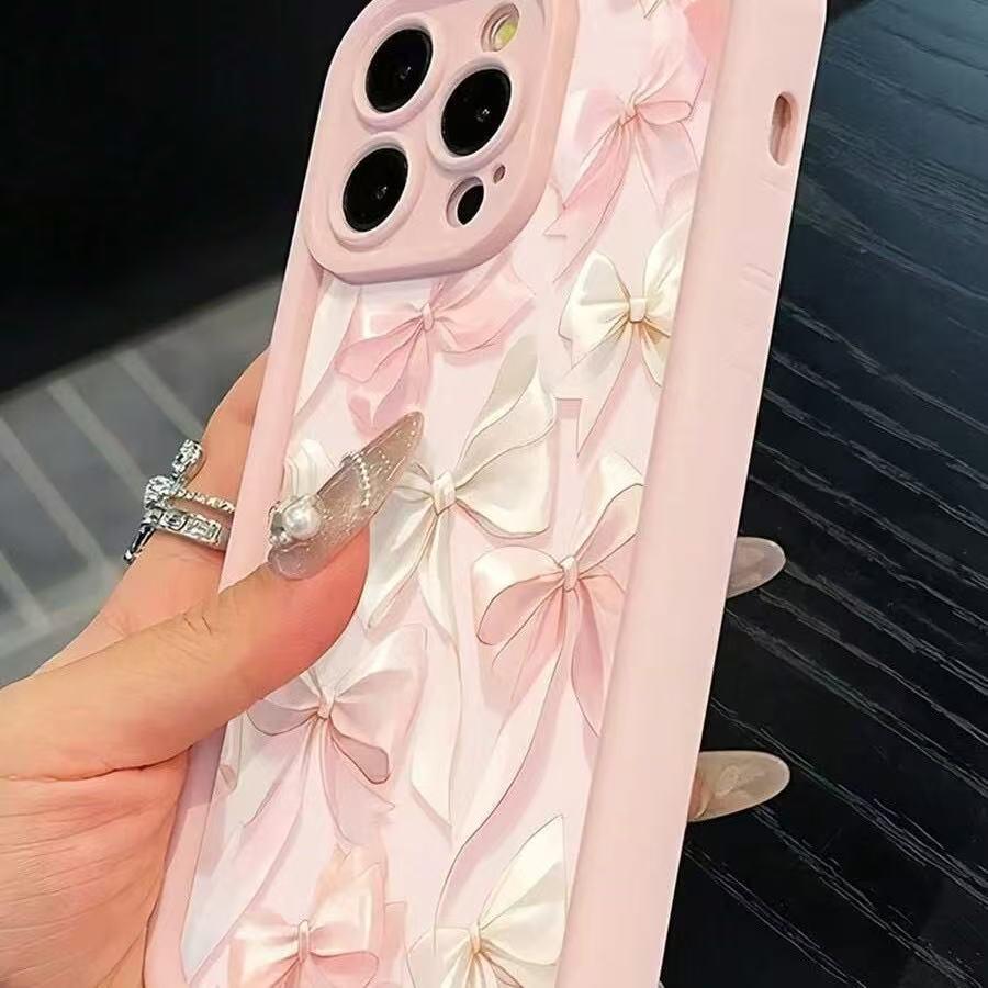 Silk White Bowknot Phone Case for Apple 17, iPhone 16 Pro Max, 15 Pro, 14, 13