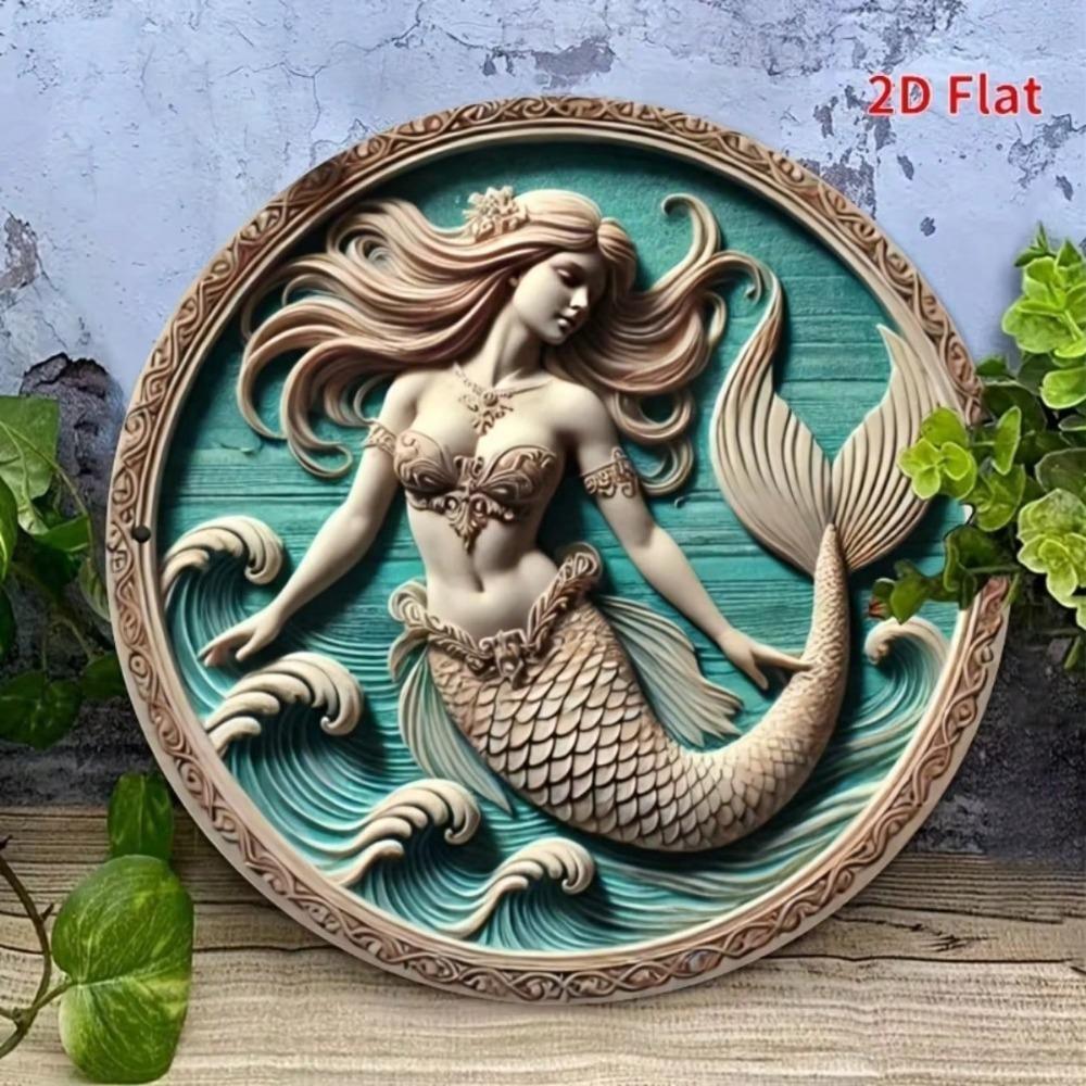 Metal Mermaid Wall Art Sea Waves Tail Decor for Home Bar Cafe Gift
