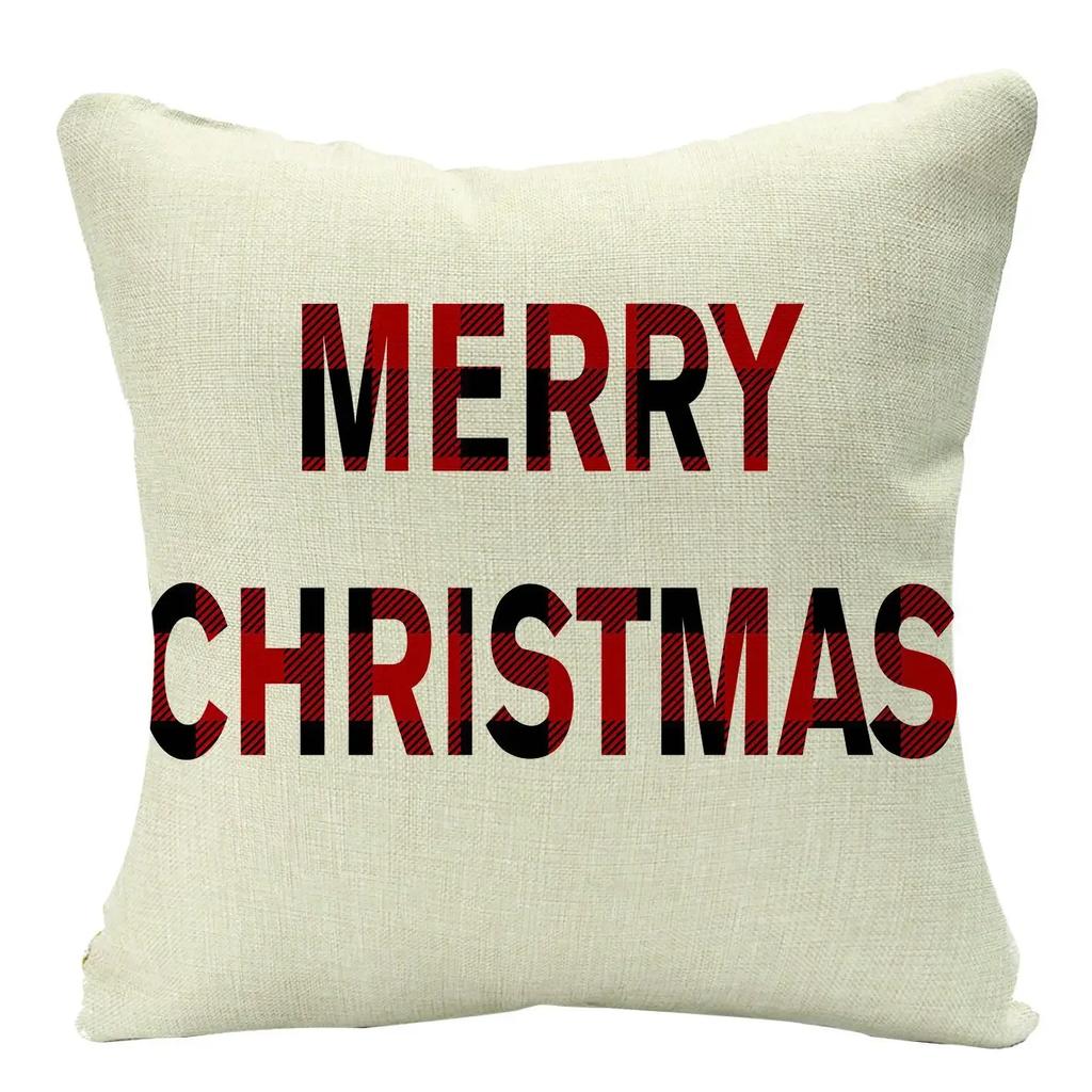 Christmas Cushion Cover Xmas Decorative Farmhouse Buffalo Check Pillowcase Holiday Party Decor Pillow Cover for Living Room Seat
