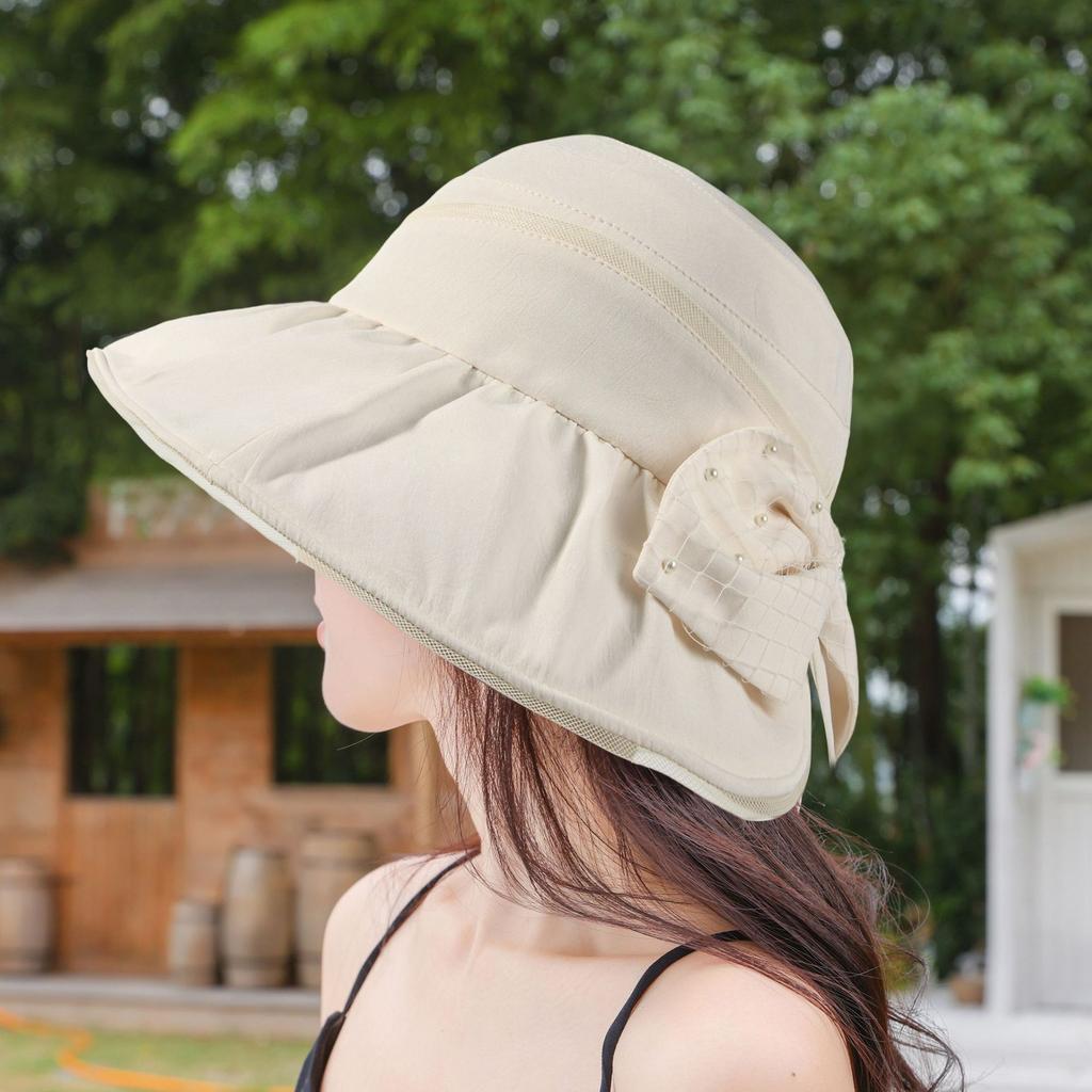 New High-end Mesh Bow Bucket Hat Women's Spring and Summer Light Foldable Sunscreen Sunshade Basin Hat Elegant and Versatile