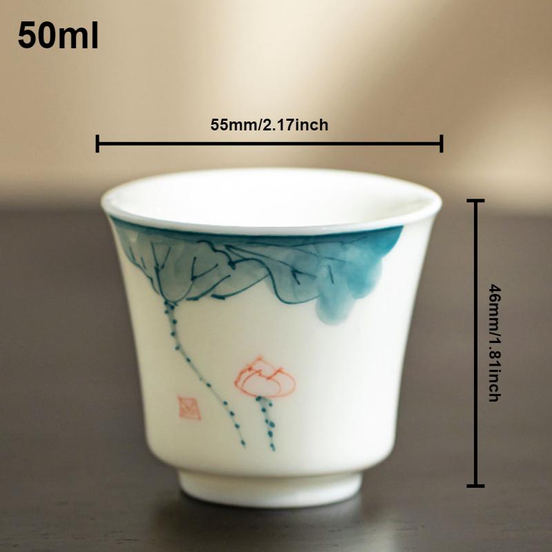 Hand-painted Lotus Teacup Jade Porcelain Underglaze Single Cup Household Ceramic Kung Fu Tea Cup Teaware Chinese Gongfu Tea Bowl