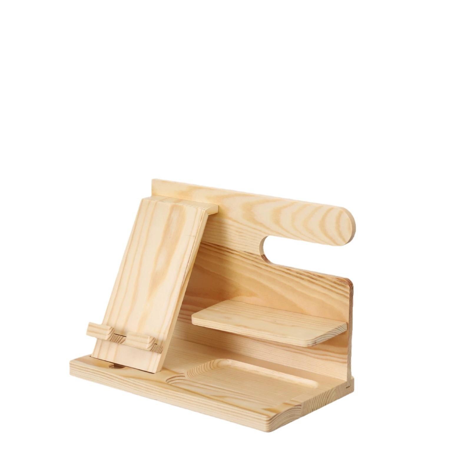 

Solid Wood Multi-functional Desktop Charging Mobile Phone Stand One Size бежевий
