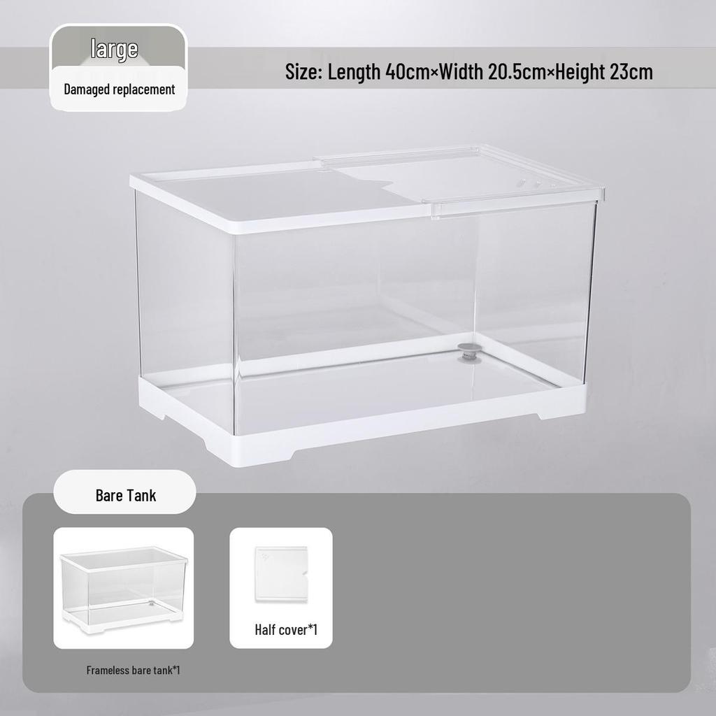 Acvariu Compact pentru Broaște Țestoase cu Platformă de Soare - Habitat Elegant de Birou cu Capac pentru Afișare Ecologică în Sufragerie