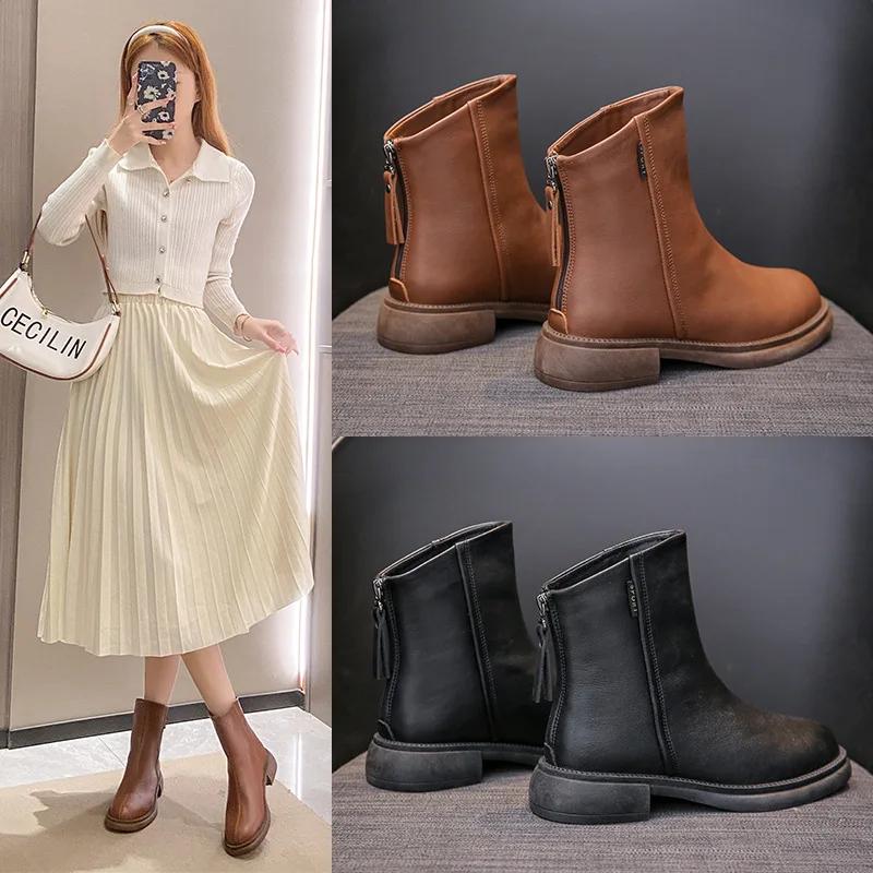 Autumn Natural Leather Women Boots Platform Boots for Women Classic Motorcycle Boots Top Quality Snow Boots and Bikerboots Women