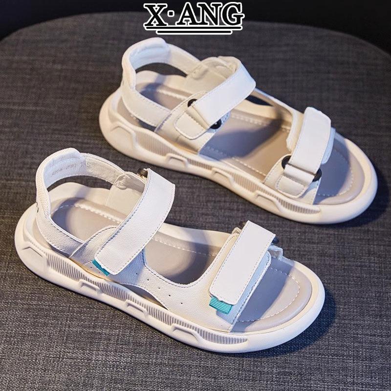 Soft-soled Velcro leather sports sandals women's summer new student versatile flat-bottomed casual beach women's shoes