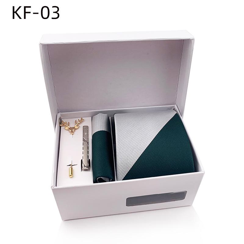 Pánská dárková krabička s pruhovanou kravatou, 6dílná sada, manžety na kapesní ručník na kravatu