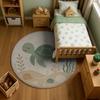 Cartoon Schildkröte Kreis Teppich Niedliche Grüne Meeresschildkröte mit Freundlichem Lächeln Verspielte Ozean-Themen Bodenmatte für Kinderzimmer Bildungsdekor