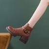 Leather Platform Women's Boots New British High Heels Small Height Increase Thick Heels Short Boots Winter Velvet Shoes Women