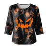 Women's fashionable casual Halloween print round-neck short-sleeved cotton and linen top