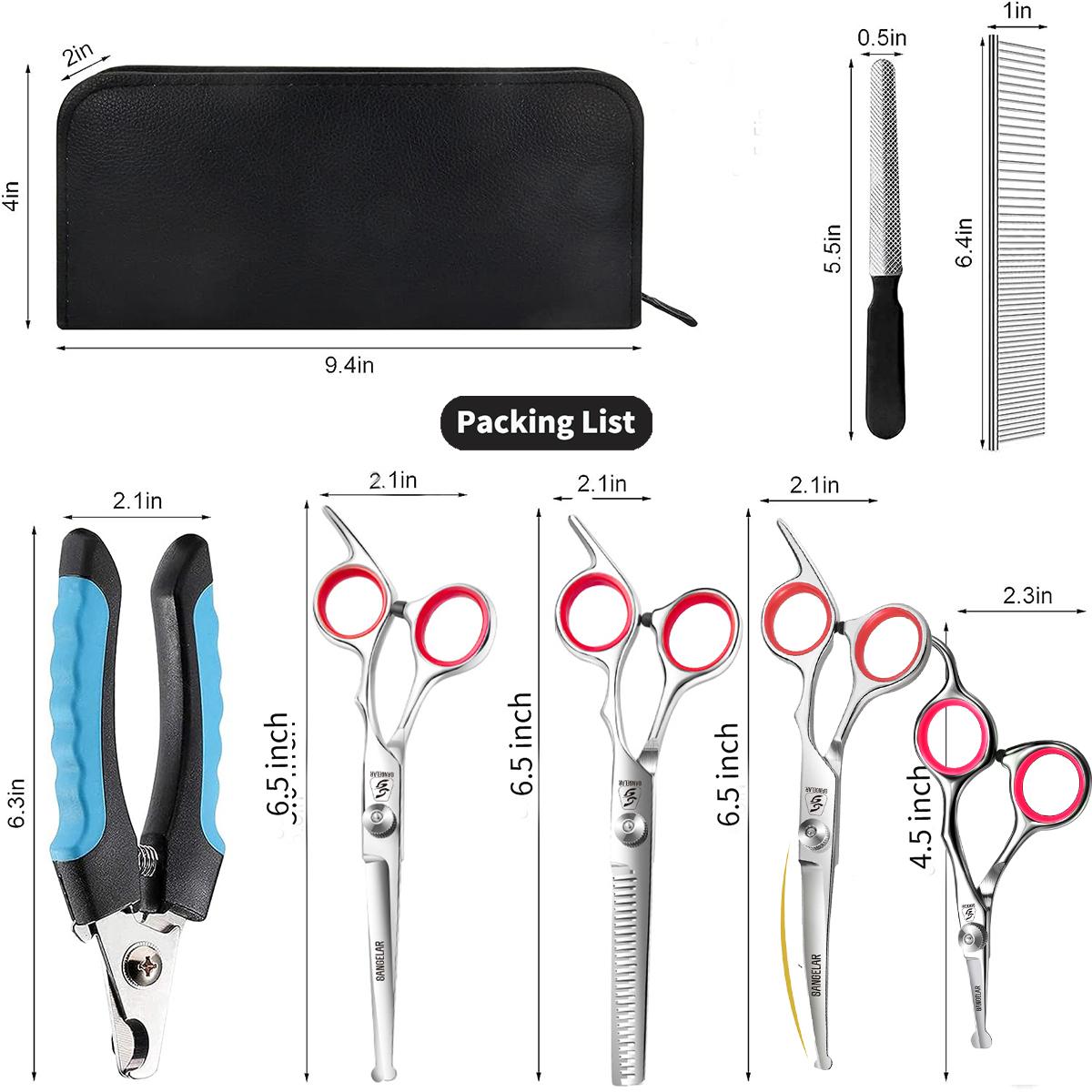 

6,5-дюймовые ножницы для ухода за домашними животными Sangelar, набор прямых ножниц, защита лезвия с собачьими когтями, подходят для плюшевых кошек Full Kits серебряный