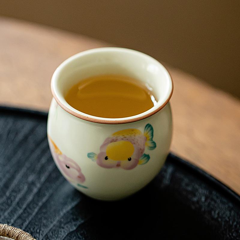 Ru Kiln Ceramic Teacup Creative Golden Fish Master Cup Household Kung Fu Tea Cup Tea Bowl Drinkware Teaset Accessories Supplies