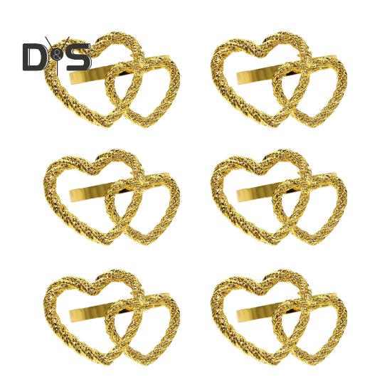 

6 шт. пряжек для салфеток, двойные кольца для салфеток в форме сердца для выпускных вечеринок, скрученная текстура, многоразовые золотые декоративные держатели для салфеток золотистый