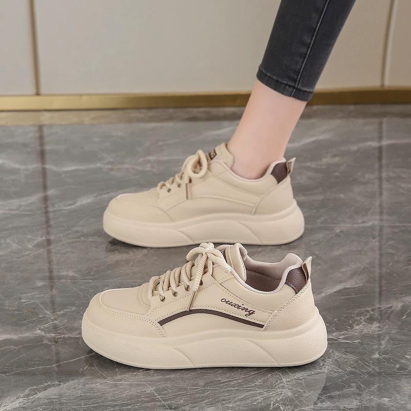 

Массивные кроссовки на платформе для женщин, дышащая искусственная кожа, противоскользящие, спортивные, для ходьбы, женские, повседневные, для улицы, удобные, на шнуровке, теннисные кроссовки 35