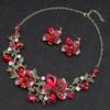 GemChic Women's New Vintage Alloy Branch Leaf Flower Crystal Drops Collarbone Necklace Earrings Two Piece Set Birthday Christmas Jewelry Gift