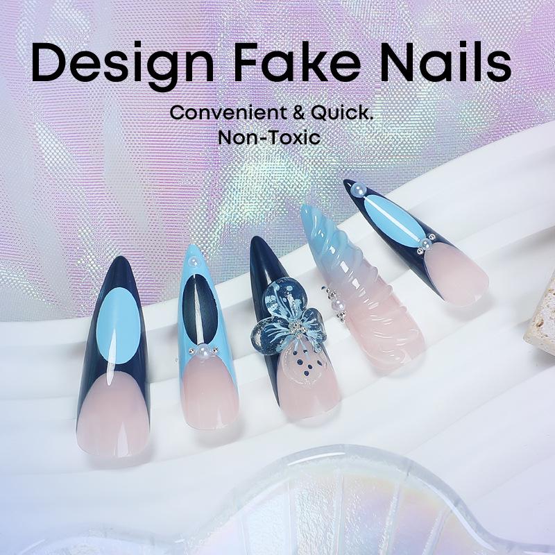 Long Pointed False Nails - European & American Hot Girl Style Wearable Nail Art Patches