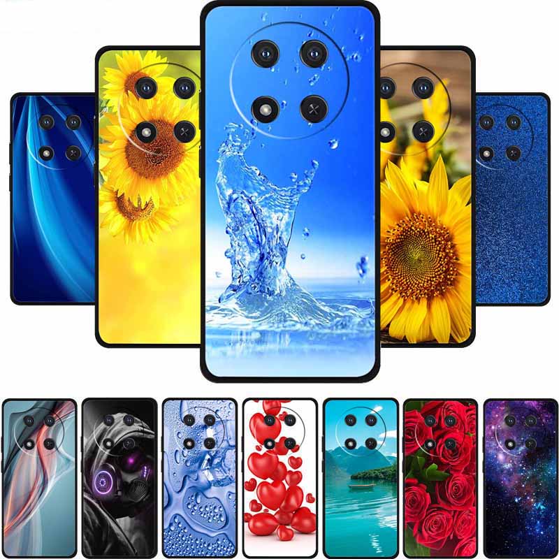 For Honor X9c Case X 9 c Coque Flowers Black Silicone TPU Soft Back Cover For Honor Magic 7 Pro Magic7 5G lite Phone Case Funda