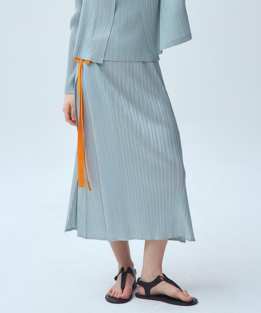 Waiowai Wrap Slit Ribbon Pleated Long Skirt_2Colors
