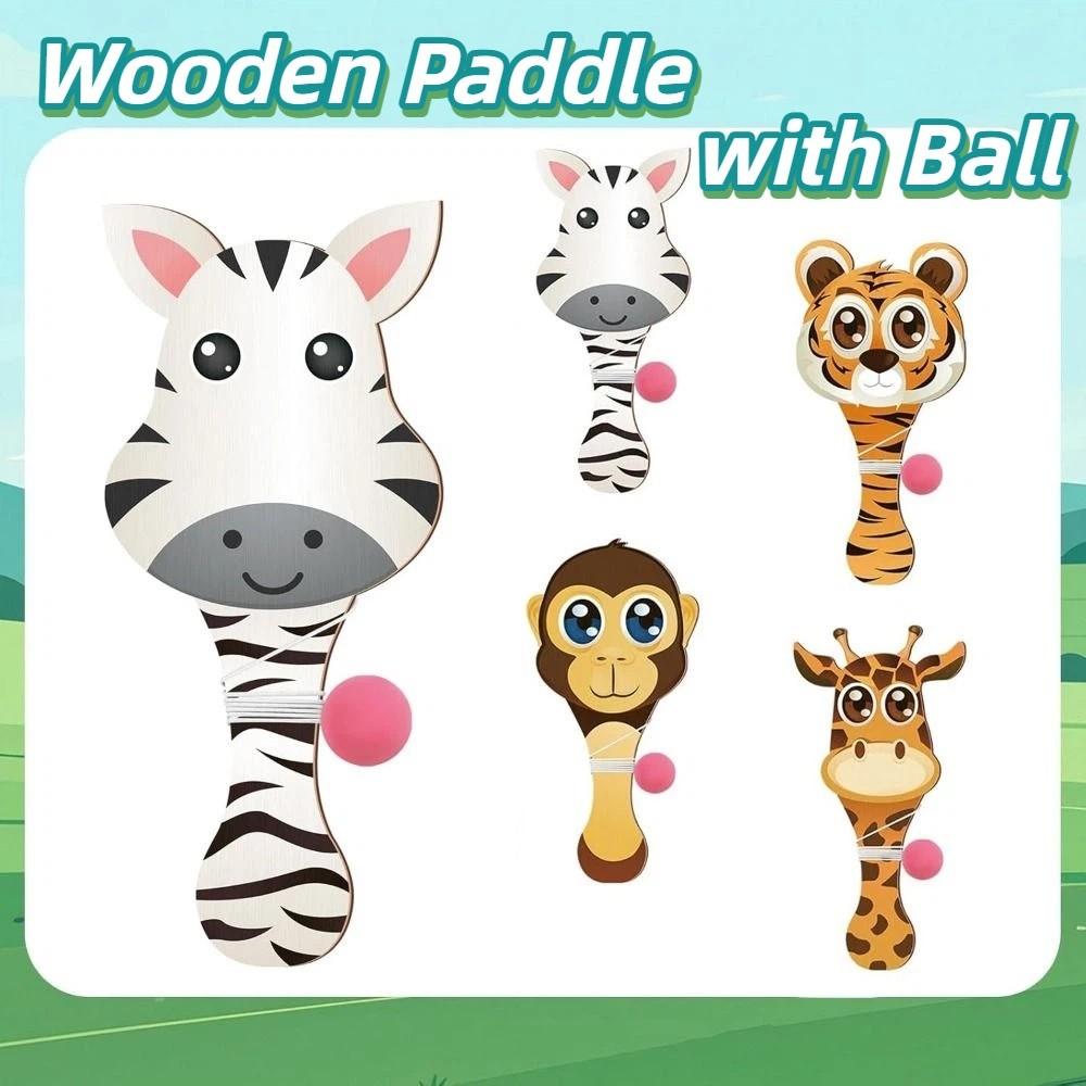 4Pcs Elastic String Paddle Ball Game Portable Wooden Target Ball  Outdoor Training