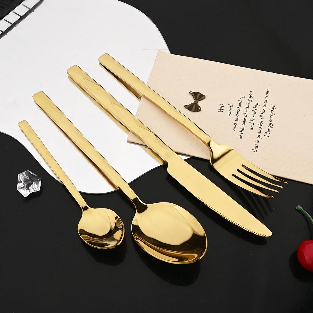 4Pcs Silver Stainless Steel Dinner Cutlery Set Knife Fork Spoon Dinnerware Mirror Tableware Set Wedding Birthday Silverware