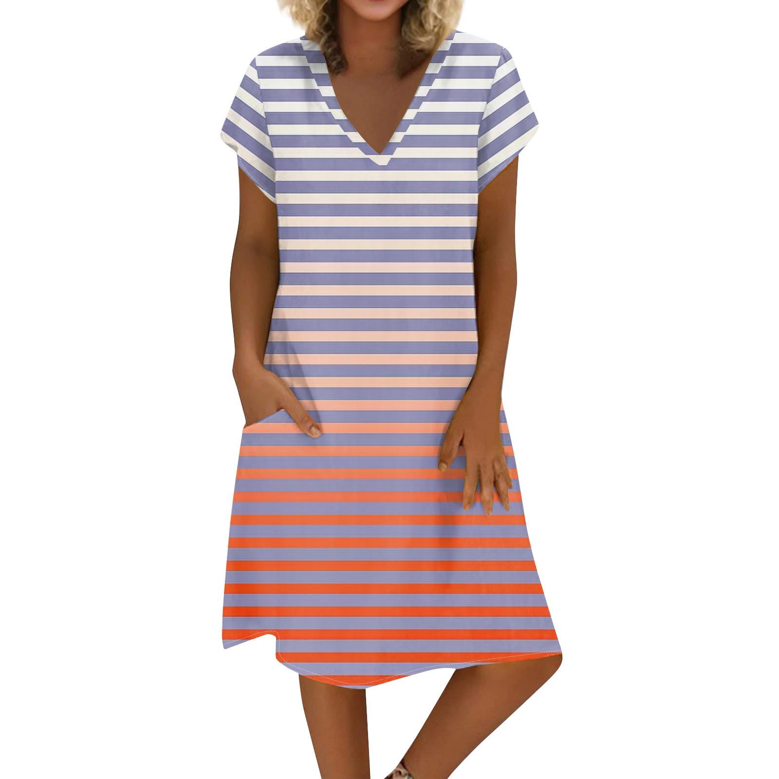 

Жіноча літня сукня з V-подібним вирізом, коротким рукавом, з принтом, з бавовни та льону XXL