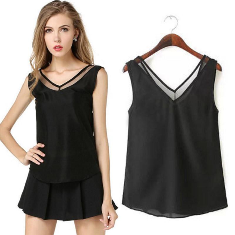 Stylish Sleeveless Sheer Chiffon V-neck Vest Streetwear Fashion Top Comfortable Cool