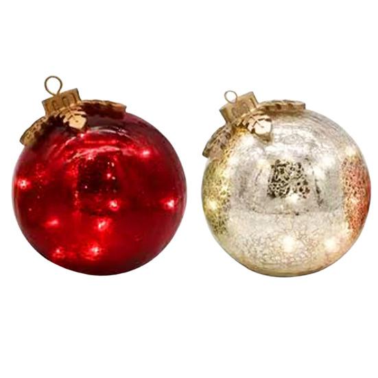 2Pcs Christmas Ball Ornament with LED Light Shatterproof Battery Powered Ball Desktop Decoration Xmas Party Home Mantel Table Centerpiece Decor