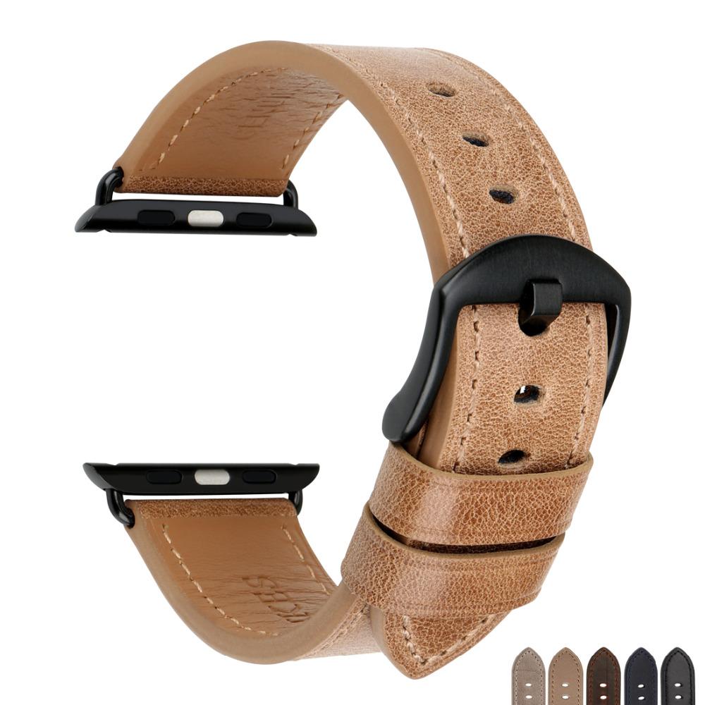For Apple Watch Accessories Genuine Leather Watch Bracelets Apple Watch Band 44mm 40mm iWatch Strap 42mm 38mm Series 4 3 2 1
