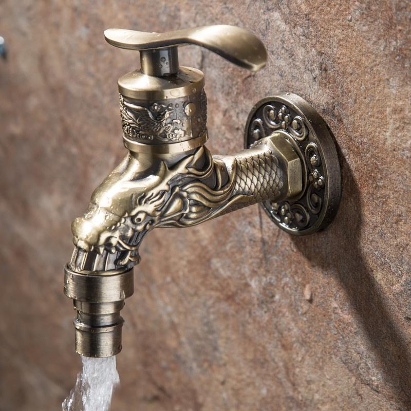 Rubinetto da parete intagliato in lega di zinco finitura bronzo antico, rubinetto decorativo da esterno per giardino, rubinetto per lavatrice, piccolo rubinetto