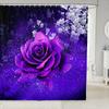 Rose Shower Curtain for Girls Couple Valentines Day Gift Romantic Floral Bath Curtain Botanical Flower Nature Bathroom Curtain