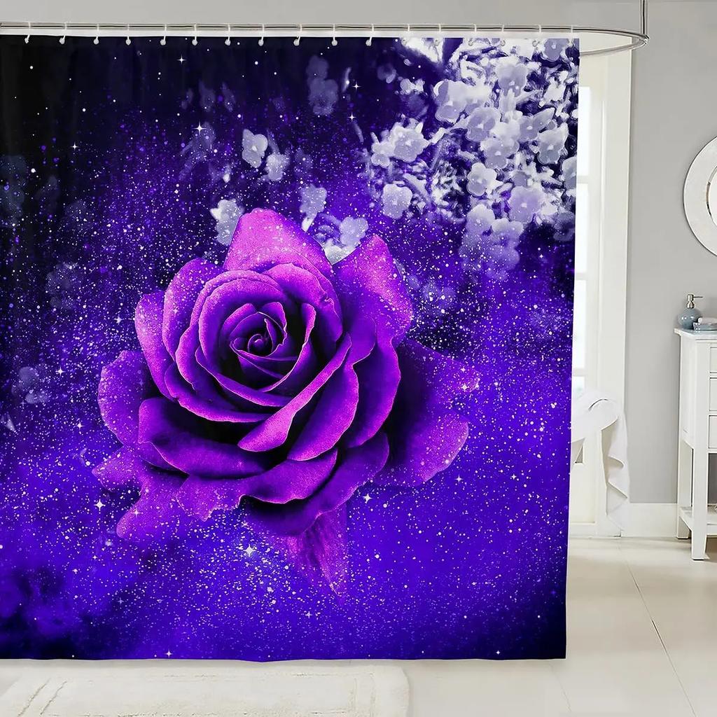 Rose Shower Curtain for Girls Couple Valentines Day Gift Romantic Floral Bath Curtain Botanical Flower Nature Bathroom Curtain