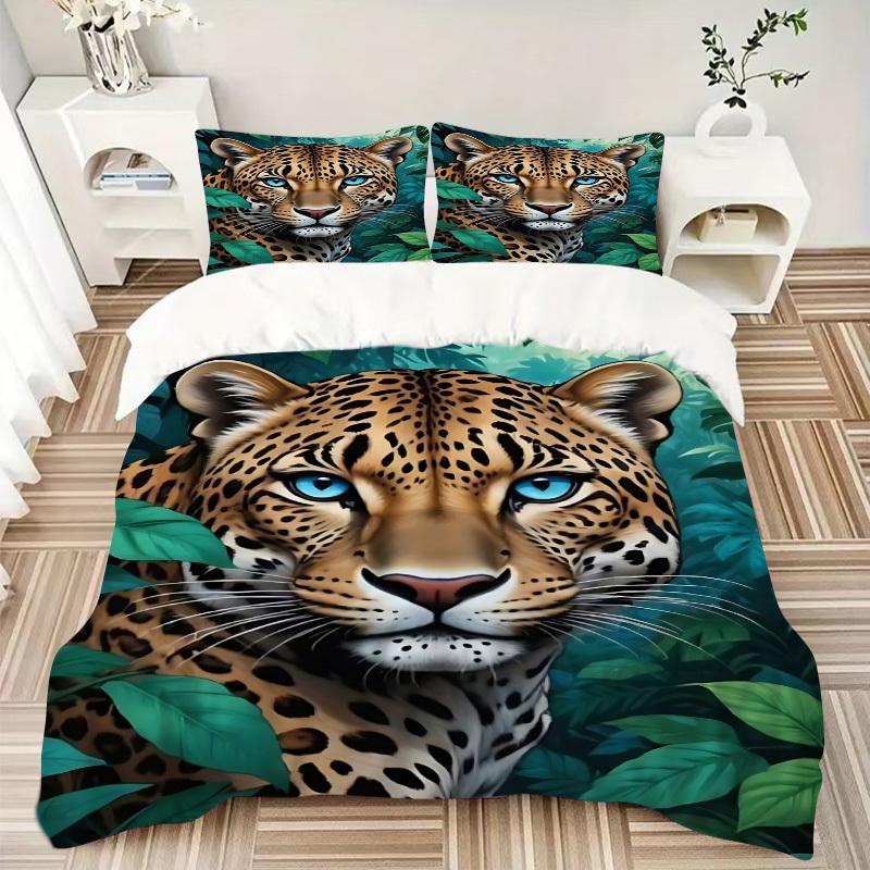 3pcs Leopard Print Duvet Cover Set -Includes 1 Duvet Cover and 2 Pillowcases, No Quilt Core, All-Season Home Decor  yy251111110