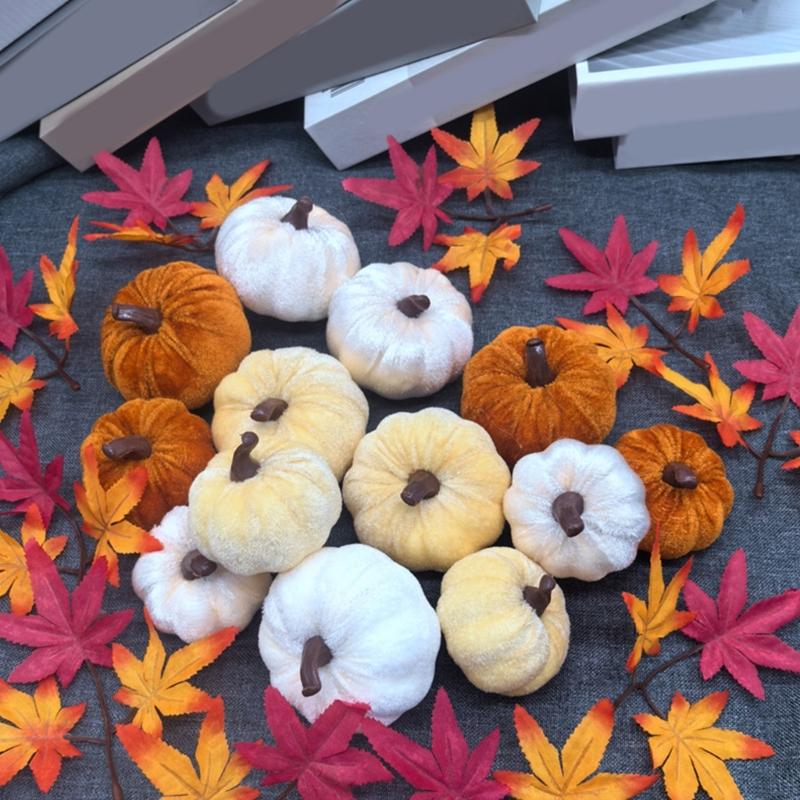 Premium Soft Velvety Fabric Pumpkins Decorations Set Holiday Party Supplies Safe For Kids Pet Durable Portable