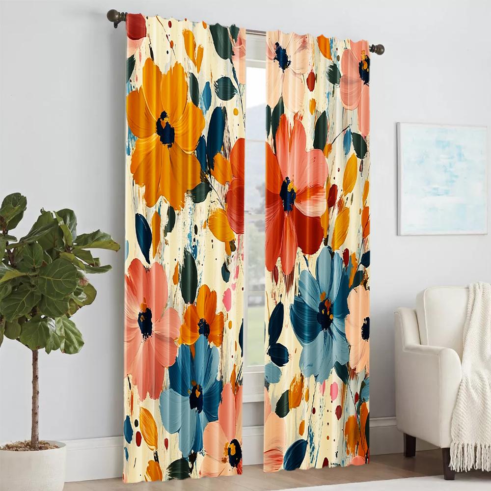 2 pcs   versatile polyester transparent curtains for home decoration Watercolor Floral Pattern for use in bedrooms and living