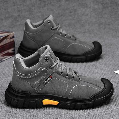 Labor Insurance Shoes Leather Surface Waterproof Soft Sole Anti-collision Head Construction Shoes Solid Color High-top Leather Shoes