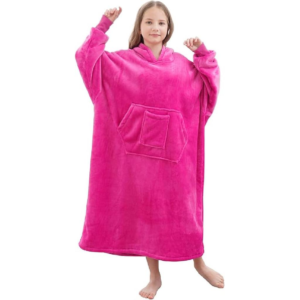 FUSSEDA Oversized Wearable Blanket Sweatshirt, Thick Warm Fleece Cozy Sherpa Hooded with Pockets and Sleeves Gift for Adult