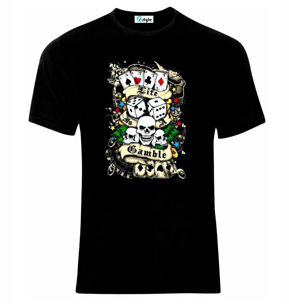 Poker Skull T-Shirt. Summer Cotton Short Sleeve O-Neck Mens T Shirt S-3XL