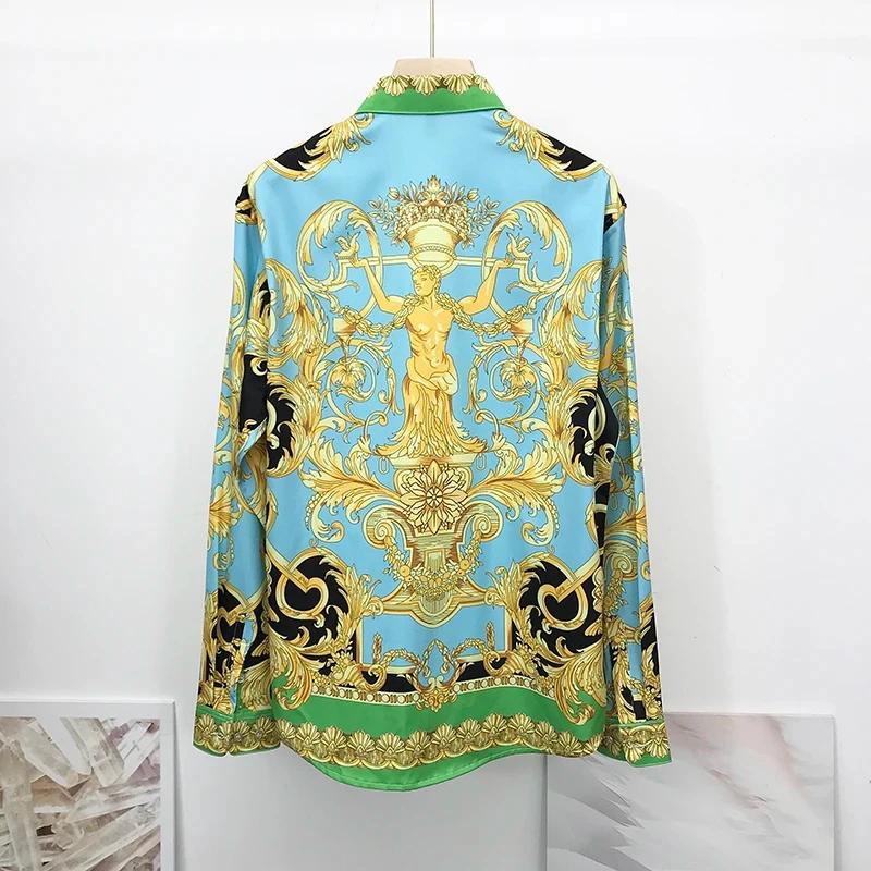 Newest Autumn Shirts For Men Baroque Long Sleeve Luxury Social Shirt V-neck Oversized Tops Tees Shirt