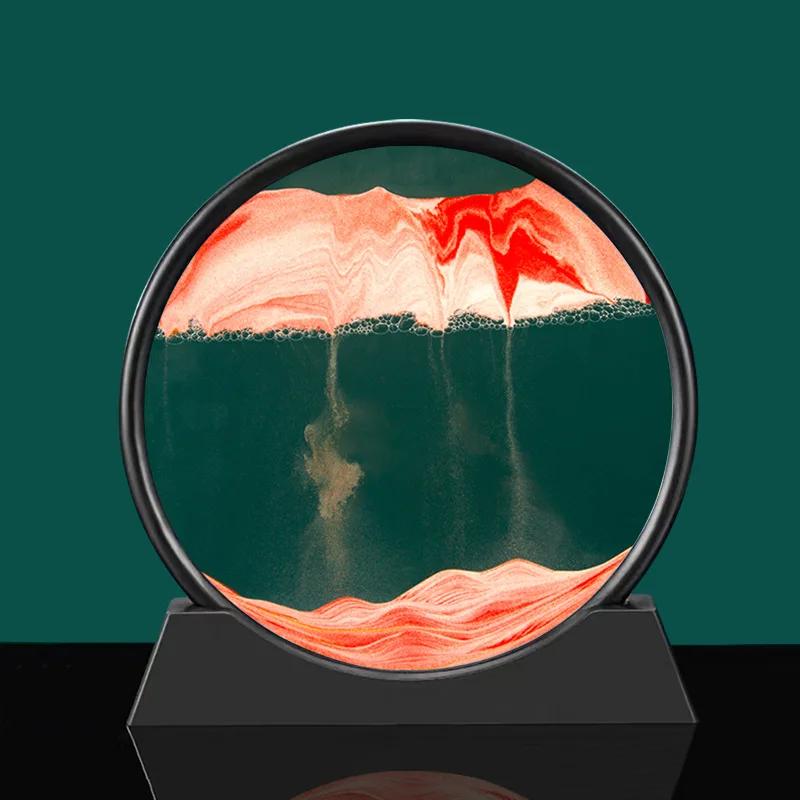 3D Moving Sand Art Picture Round Glass Deep Sea Sandscape Hourglass Quicksand Craft Flowing Sand Painting Office Home Decor Gift