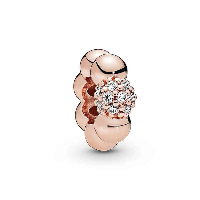 Plated Rose Gold Sparkling Pink Air Balloon & Levelled Heart Charm Bead Fit Original Sier Bracelet DIY Jewelry