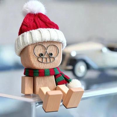 Shaking Feet Wooden Doll Xmas Ornaments, Tiny Wooden Shaking Man Doll Spring Legs & 12pcs Magnetic Expressions Funny Ornaments