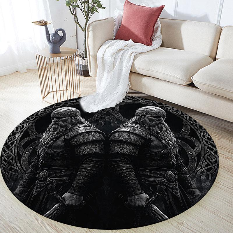 Viking Warrior pattern round rug,Carpet Rug for Living Room Bedroom Playroom ,Non-slip Floor Mat,Holiday Gifts and Birthday Gifts.