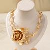 Coarse Exaggerated Flower Necklace Luxury Neck Chain Brilliant Metal Rose Necklace  Daily