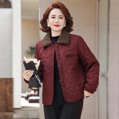 Herbst-Winter Diamantgitter Leichter Warmer Baumwollmantel für Frauen mittleren Alters und ältere Frauen