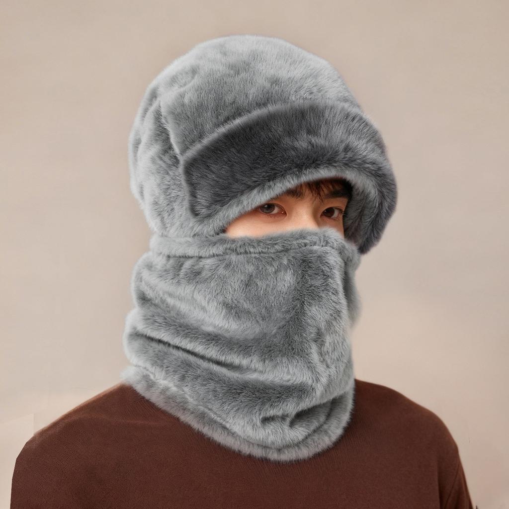 Hat Men's New Winter Thickened Ear Protector Warm Pullover Hat Riding Cold Neck Protector Two-piece Set EN