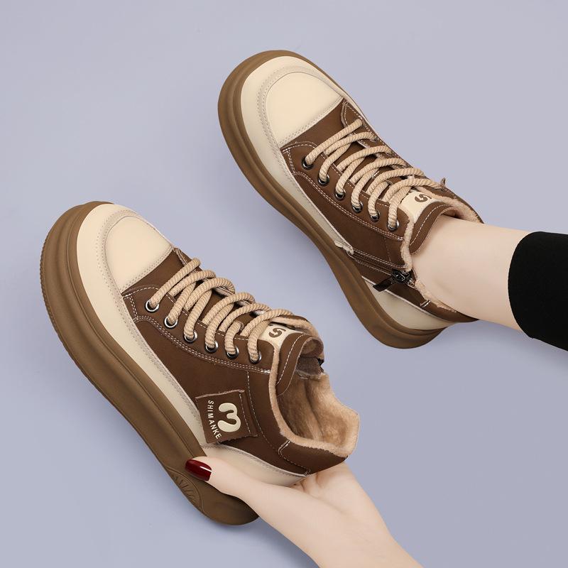 Dicke Sohle Schnürschuhe Damen Herbst und Winter Neu Vielseitig Koreanische Version Sportschuhe Mode Samt Temperament Leichtgewichtige Freizeitschuhe