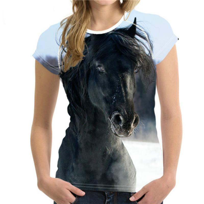 Summer Round Neck 3D Horse Printed Top Fashionable Casual Short Sleeved Women's T-shirts
