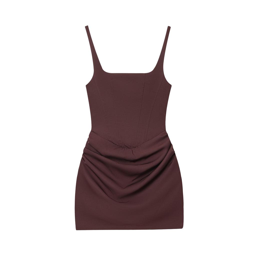 New Women's French Sexy Sleeveless Square Neck Lace-up Bodycon Midi Dress
