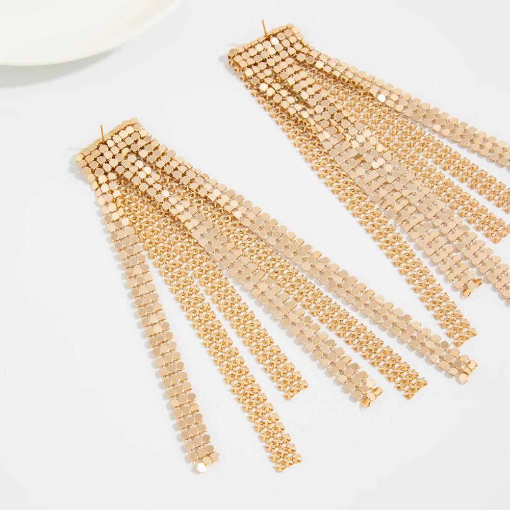 Korean Style Tassel Long Earring Shiny Gold Chain Drop Earrings Exquisite Sequin Earrings Girls